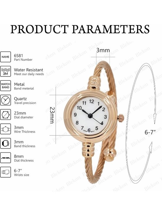 Women\'s Rose Gold Analog Quartz Elegant Cable Cuff Arabic Numbers Bracelet Watch main image 7